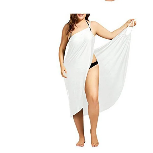 Plus Size Pareo Beach Cover Up Wrap Dress Swimsuit Bathing Suit Cover Ups Robe De Plage Beach Wear Tunic kaftan Swimwear Dresses - Цвет: TS-8016 White