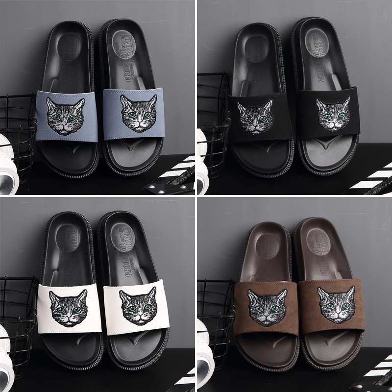 

2019 Summer Mens Flip Flops Anti-slip Funny Printed Comfortable Classic Massage Beach Slippers Home Bathroom Shoes 7159cat