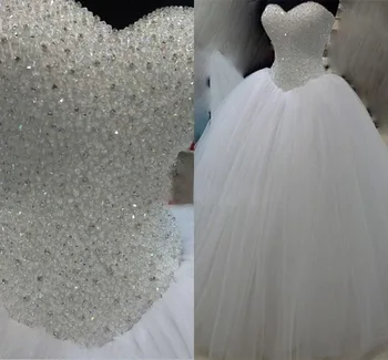 

New Fashion Vintage Wedding Dresses Beading Crystal Ball Gown Sweetheart Neckline Tulle Bridal Gowns Vestido De Novia