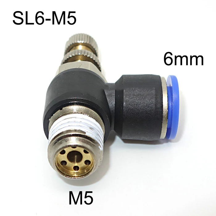

6mm Tube To M5 Male Thread Fitting Push Connector Throttle Valve Air Speed Control Regulating Valve For Pneumatic Pipes