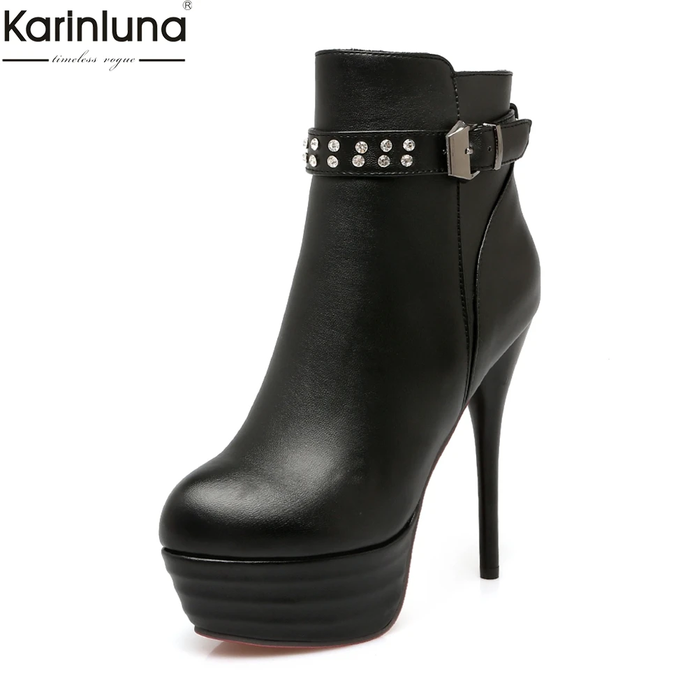 

KARINLUNA 2018 dropship large Size 33-46 Ankle Boots Woman Shoes Platform sexy super high heels rivets party women shoes boots