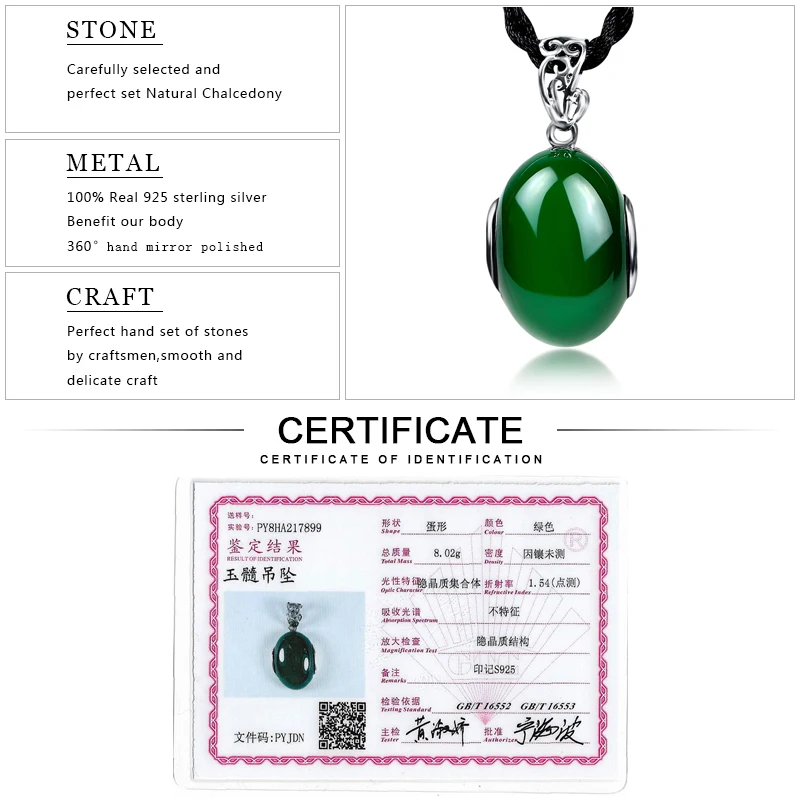 EDI Sterling Silver 925 Necklace with Green Natural Gemstone Women's Necklace Thai Silver Retro Fine Jewelry For Woman