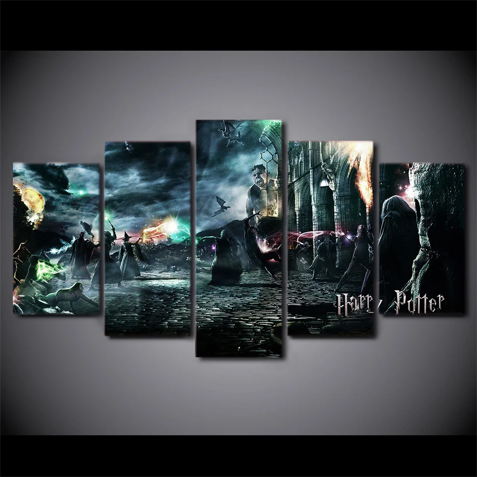 5 Piece Canvas Art Harry Potter Deathly Hallows Movie Poster HD Printed
