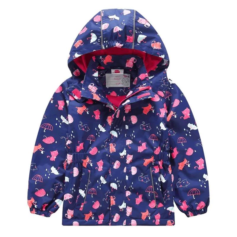 

Spring Softshell Girl Windbreaker Cartoon Print Breathable Waterproof Hooded Jackets for Girls Windproof Outerwear Children Coat