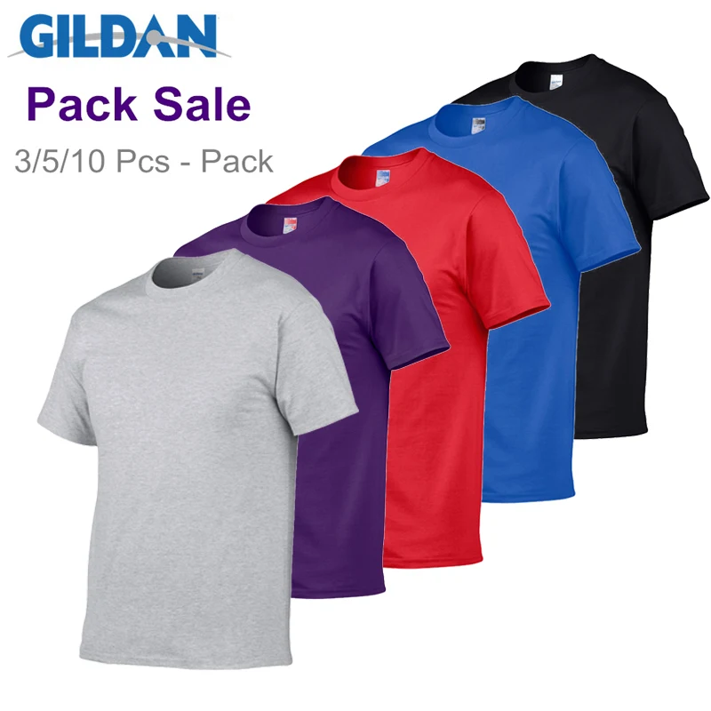 Gildan Marka Paketi Satış erkek Yaz % 100% Pamuk T-Shirt Erkekler Rahat Kısa Kollu O Boyun T Gömlek Rahat Düz Renk tees Tops
