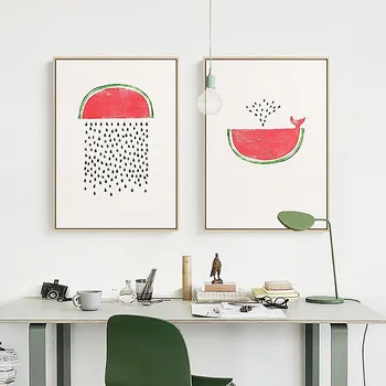 

HAOCHU Nordic Decorative Canvas Painting Cartoon Watermelon Happy Summer Modern and Simple Posters for Children's Bedrom