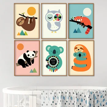 

Cartoon Lion Panda Koala Fox Owl Folivora Wall Art Canvas Painting Nordic Posters And Prints Wall Pictures For Kids Room Decor