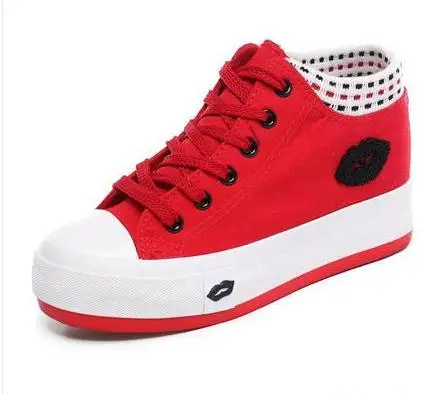 BZBFSKY/Женская парусиновая обувь; сезон весна-лето; повседневная женская обувь на платформе, визуально увеличивающая рост; женская обувь на плоской подошве - Цвет: Красный