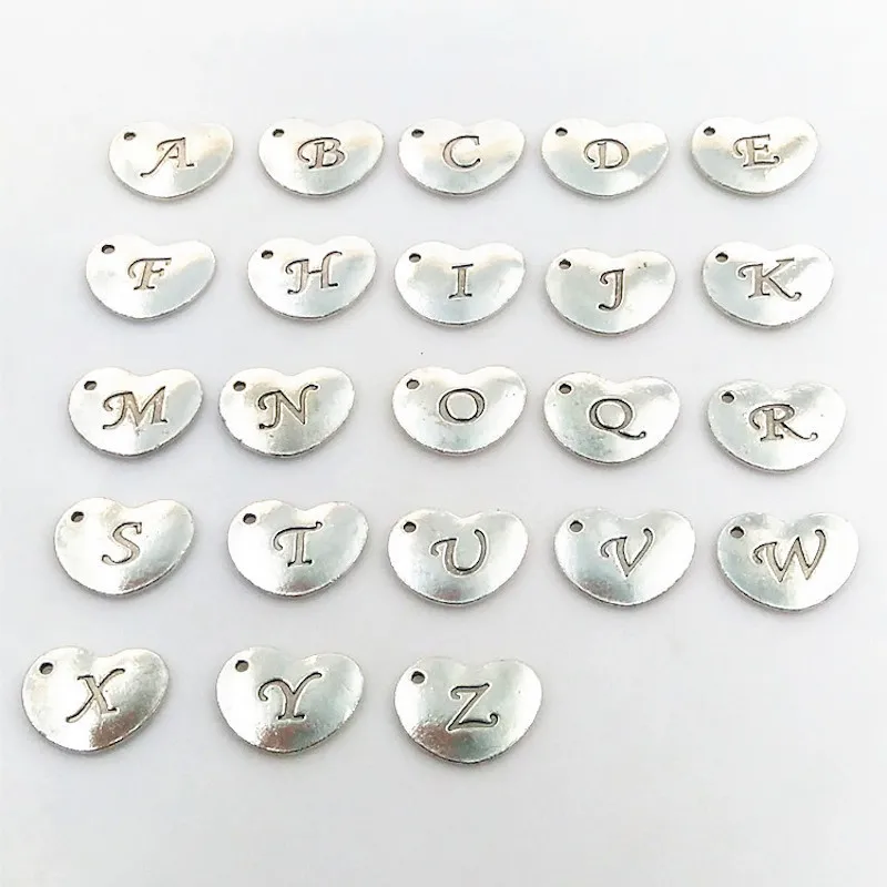 

18.5*14mm Cube Heart Shape A-Z Charms Tiny Letter Stamp Initial Charms,Disc Pendant alphabet Beads Charm for DIY Jewelry Making