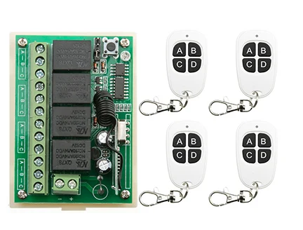 

DC12V 4CH 10A RF Wireless Remote Control Switch System teleswitch 4 transmitter & 1 receiver relay Receiver Smart Home Switch