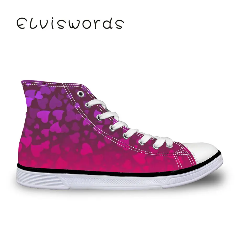 

Women's High-top Vulcanized Shoes Canvas Shoes Fashion Heart Color Printed Cute Lace-up Flat Casual Shoes Wear Resistant Sneaker