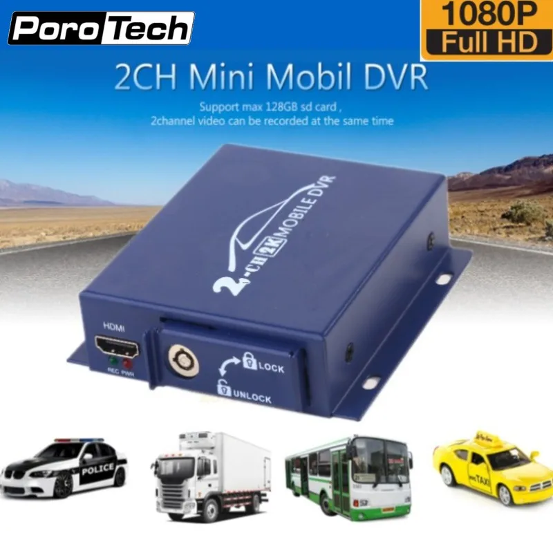 Achat 2018 Nouveau 2ch Mini AHD DVR Mobile DVR soutien CVBS AHD 5.0MP double carte SD HD 1080 p 2 Canal véhicule bus DVR avec télécommande