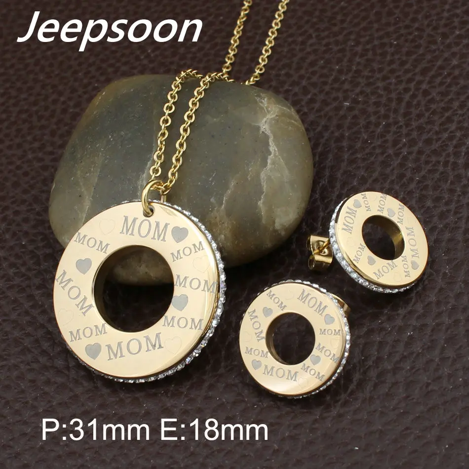 

2 Colors New Wholesale Fashion MAMA Stainless Steel Jewelry Sets Pendants And Earrings For Women SBJFHWCB