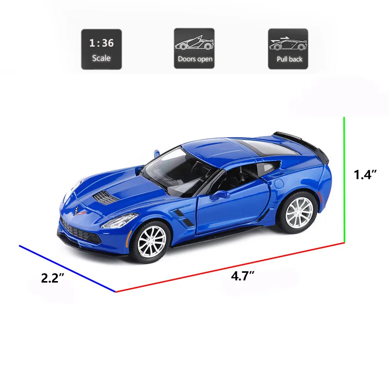 HOMMAT Моделирование 1:36 Масштаб Chevrolet Corvette C7 Модель Автомобиля Игрушка С|Наземный