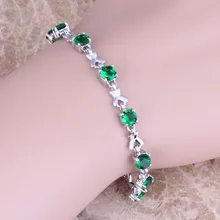 Безупречный Зеленый кубического циркония стерлингового серебра 925 ссылка браслет-цепочка 6.5-7.5 дюймов S0480