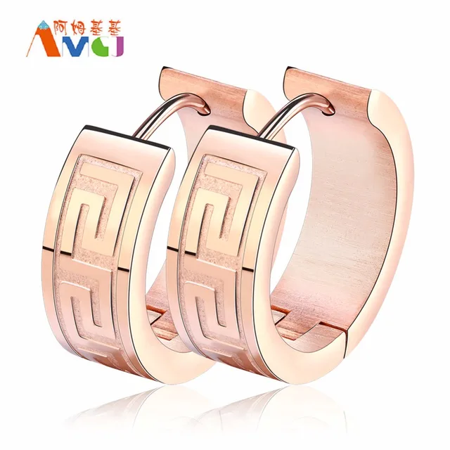 Frosted Bottom Greek Key Earring Hoop Anium Steel Rose Gold Frosted Bottom Greek Key Earring Hoop Anium Steel Rose Gold Silver Color Earrings For Women High