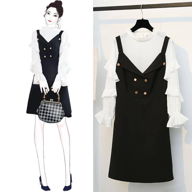 

2019 New Fashion Spring Women Tracksuit Female Blouse + Dress Suits Sets Ladies Vintage Plus Size 5XL 2 Pieces Set Clothes F203