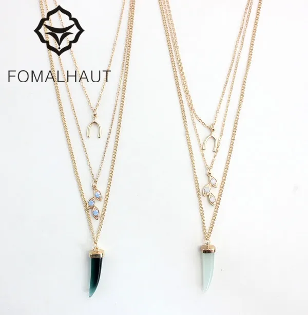 

Hot Fashion Simple Multilayer Handmade crystal glass necklace wishbone Long Strip Pendant Necklaces Women 2015 Jewelry NJ-06