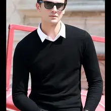 Мужской Повседневный пуловер с v-образным вырезом, приталенная рубашка с длинным рукавом, мужские свитера, вязаная одежда из кашемира и шерсти, мужские свитера 68181