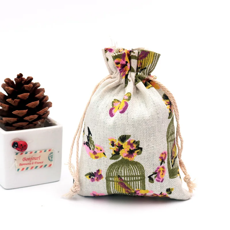 50 шт./лот(10X14 см) мультипликационный принт многоцветный винтажный натуральный Мешковина Подарочные мешки для конфет, Свадебный вечерние Подарочный мешок из джута - Цвет: style 17