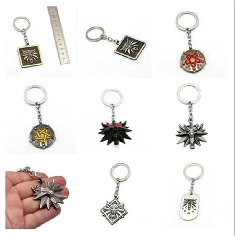 

Mixed The Witcher 3 Keychain Wolf Head Metal Pendant Medallion Wild Key Chain Ring The Wild Hunt Figure Men Jewelry Chaveiro HC