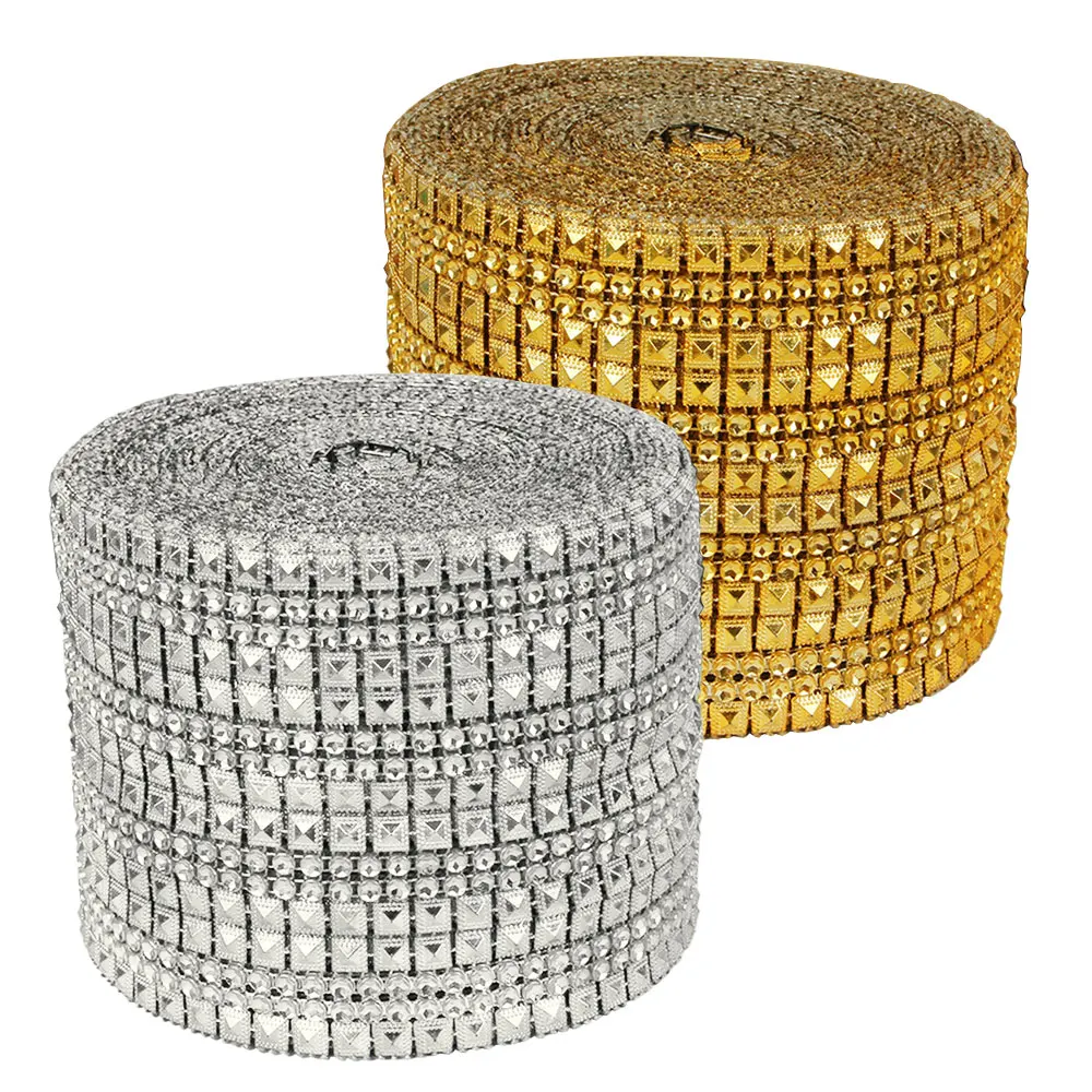 

Diamond Mesh Wrap Ribbon Roll Double-row pyramid Cake Rhinestone Wedding Favor Decor Party Supplies DIY Decorations