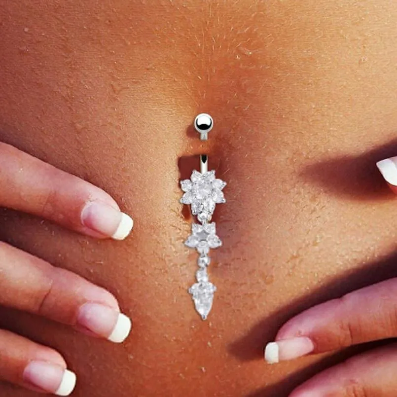 

Crystal Ring Body Dangle Ball Barbell Bar Belly Button Navel Ring 316L Surgical Steel+Rhinestone Eye-catching Drop Shipping