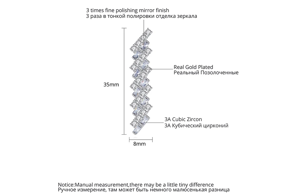 LUOTEEMI, стильные длинные геометрические серьги-гвоздики для женщин, вечерние, блестящие, AAA, прозрачный кубический циркон, модные ювелирные изделия, Brincos, подарок