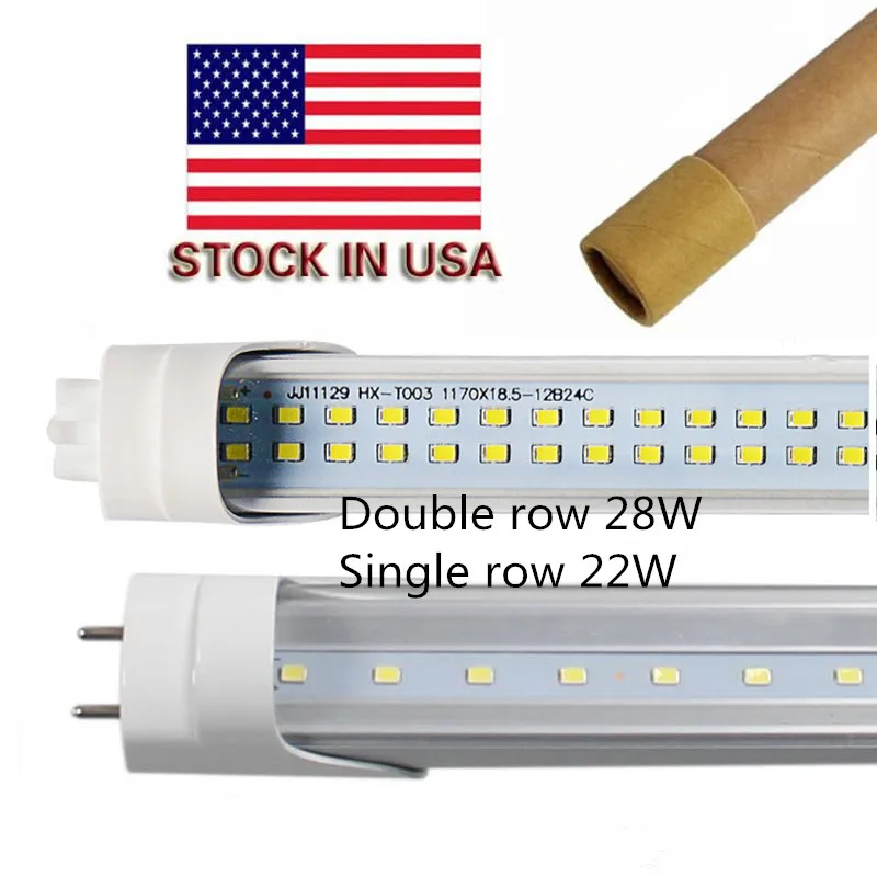 

Stock in US+CE RoHS 4ft Led tube 22W 28W T8 Led Tube Lamp 1200mm AC110V 220V Single/Double Row 2835 led lamp 2 years warranty