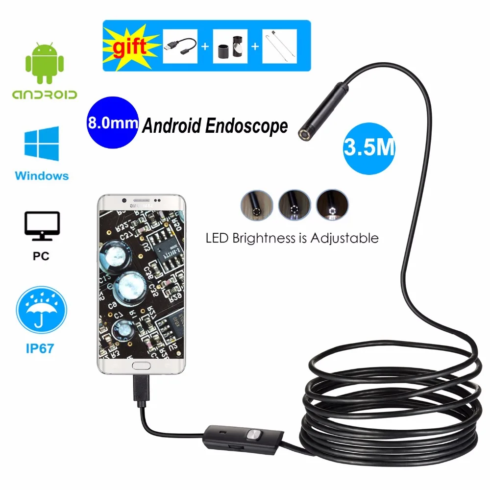 8mm 6 LED 2 in 1 Android Endoscope Micro USB Endoscope Inspection