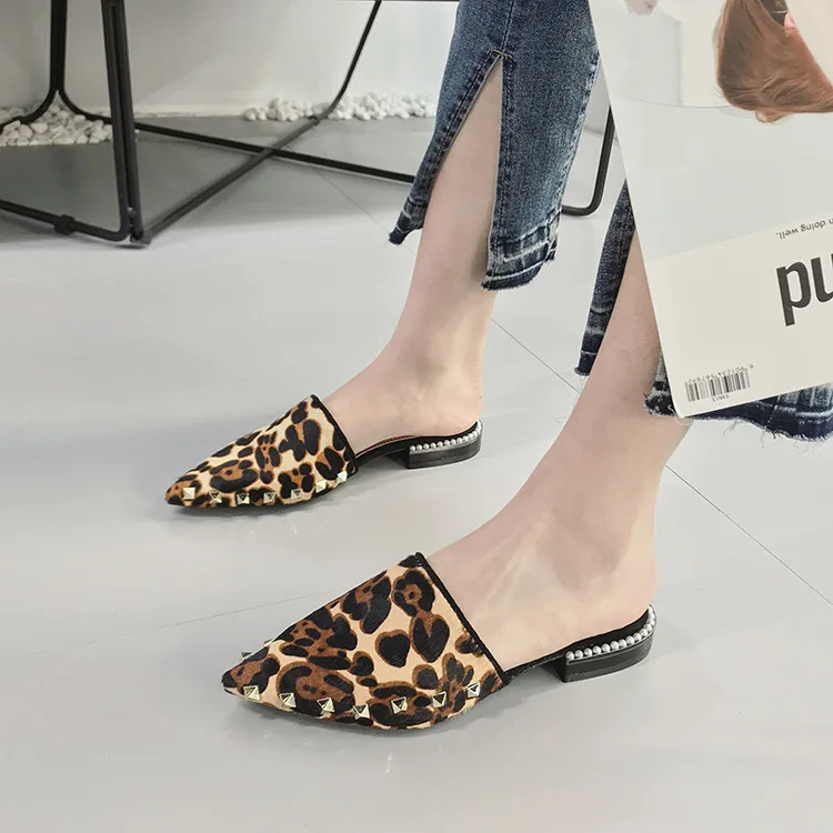 SWYIVY Luxury House Hair Fur Mullers Shoes Flats Woman 2019 Spring Summer Female Sexy Casual Shoes Pointed Toe Pearl Heel Flats