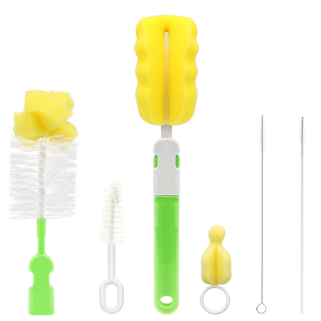 6PC/Set Bottle Brush Cleaner Kit Cleaning Brush Set Sponge Cups Sports