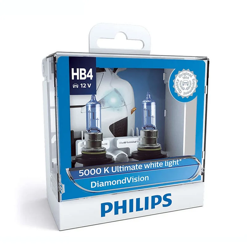 Philips HB4 9006 12V 55W Diamond Vision 5000K супер белый светильник, галогенные лампы, автомобильный головной светильник, противотуманные фары P22d 9006DV S2, пара