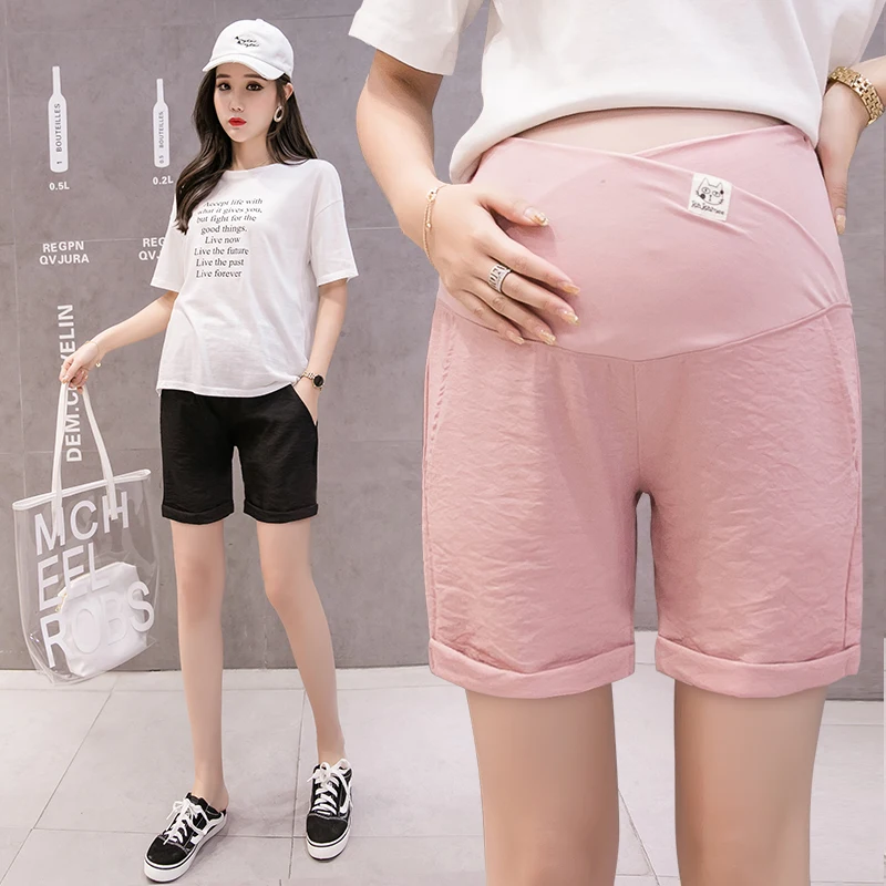 

6076# Summer Casual Thin Maternity Shorts Elastic Waist Across Belly Shorts Clothes for Pregnant Women Hot Pregnancy Short Pants