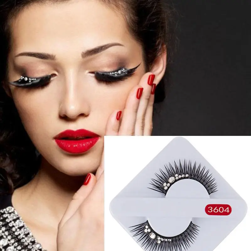 1 Pair Handmade 3D Rhinestone Mink Lashes Natural Fashion Fake Black