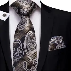 Мужские галстуки шелковый Серый шеи галстук-бабочка, деловая платок с узором пейсли комплект запонок, модный галстук для Муж, отец