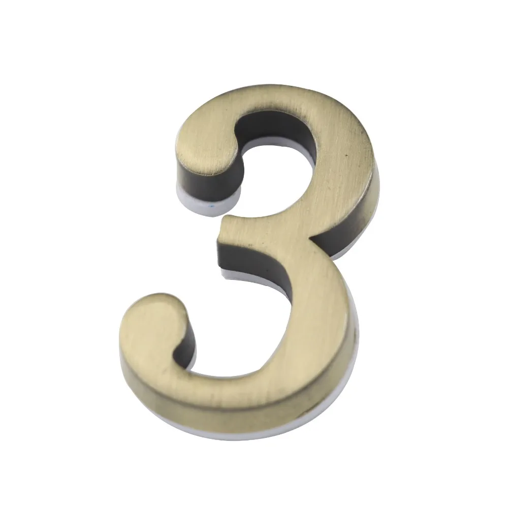 

1pc Door Plate Number 3 Bronze Color Alloy 50mm x 30mm Adhesive Sticker Plate Hotel Apartment Gate Room Digital House Number