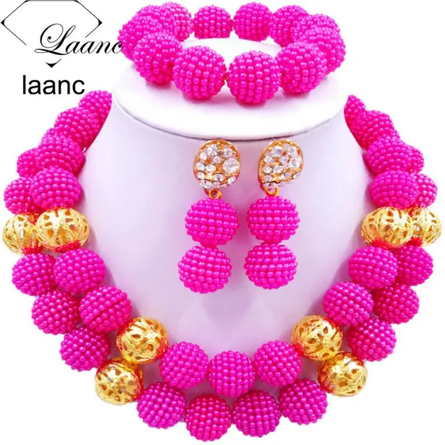 Laanc Nigerian Wedding African Beads Hot Pink Necklace And Earrings Laanc Nigerian Wedding African Beads Hot Pink Necklace And Earrings Fuschia Jewelry Sets Sp2r007