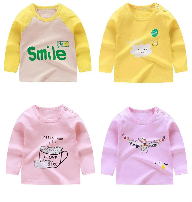 Autumn Boys Shirts Cotton Children T-shirts Colored Tops for Girls Full Sleeve Kids Blouse Toddler Tees Baby Clothing