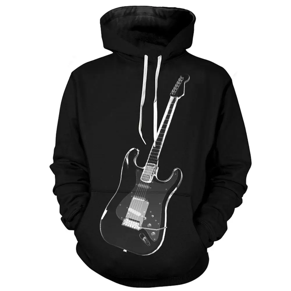

YOUTHUP Newest Men's 3d Hoodies Fashion Guitar Printed Full Print Hooded Pullovers Male Autumn Spring Black Hoodies Sweatshirt
