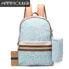 Annmouler, кружевная школьная сумка для девочек, высококачественный Женский рюкзак, большой холщовый рюкзак с цветочным принтом, модная сумка для ноутбука с ручкой