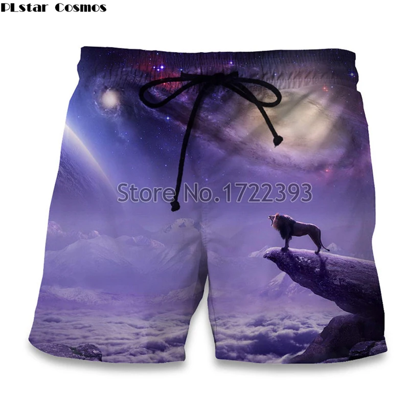 

PLstar Cosmos New Fashion Summer Beach Trousers Men Casual Shorts 3d Print Wolf Moon Galaxy Loose Shorts with Drawstring
