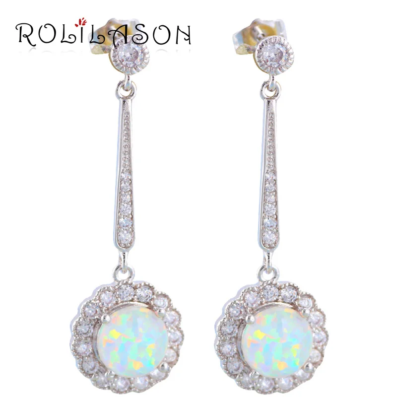 

Gorgeous earrings for women Round White Fire Opal Silver Stamped Zirconia Dangle Earrings for women Fashion Jewelry OE368
