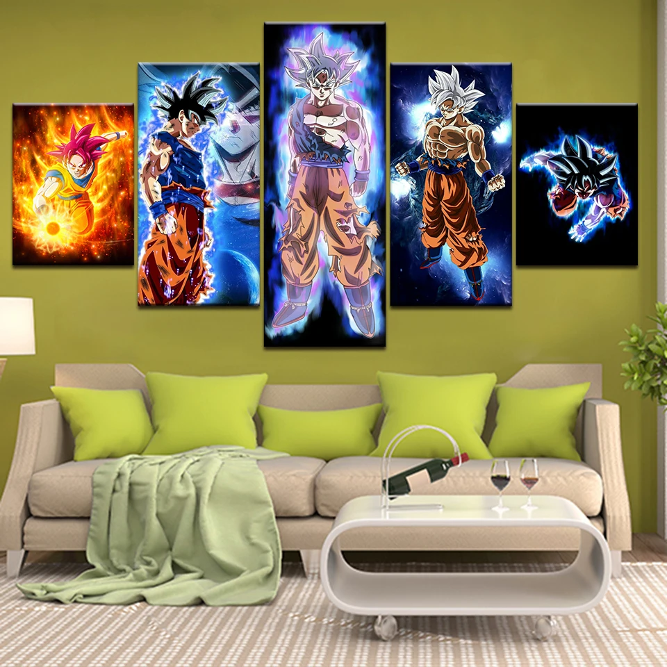 

Modern Home Decor Modular Canvas Printed Poster 5 Pieces dragon ball Z Goku Painting Wall Piocture Artwork For Boy Room Framed