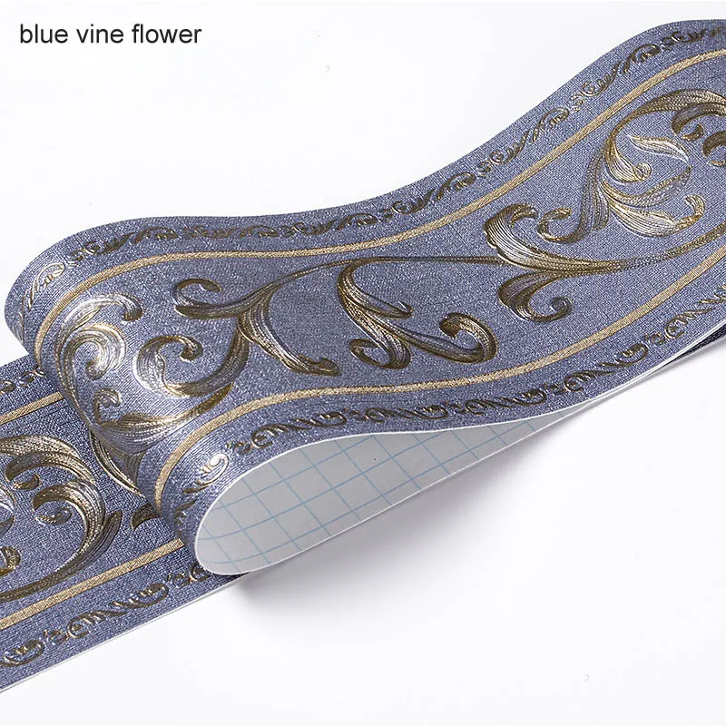 Водонепроницаемый плинтус самоклеющиеся 5 м длина линия талии границы наклейки на стену 3D рельеф деревенский плитка Винтаж обои границы - Цвет: blue vine flower