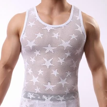 Мужское нижнее белье размера плюс, марлевые прозрачные летние майки со звездами, мужские боди, экзотические майки, спандекс, дышащая одежда для сна для мужчин