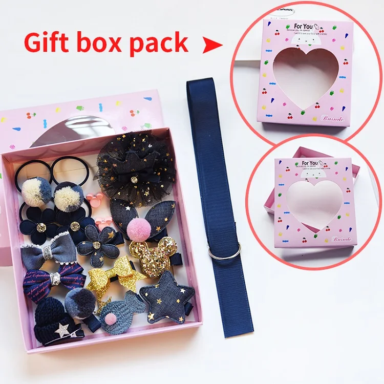 Gift Box-Navy Raindo 18 шт./кор. дети милые женские аксессуары для волос комплект ткани для младенцев с цветочным узором и бантом, заколки для волос для девочек, повязка на голову в подарок - Цвет: Gift Box-Navy