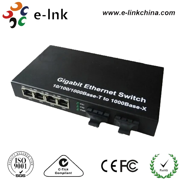 

10/100/1000Base-T to 1000Base-F media switch with 2 Fx Port + 4 RJ-45 Ports, Multi-mode