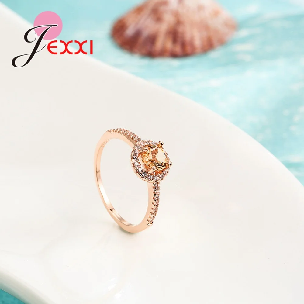 Самые популярные свадебные 5А+ прозрачные Кристальные кольца цвета розового золота для женщин, женские обручальные модные ювелирные изделия