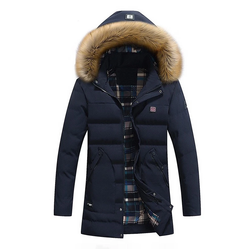 USB Smart Heating Long Men's Down Coat Winter Outdoor Sports Warm Heating Jacket